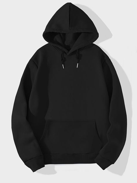 Men's Solid Color Long Sleeve Drawstring Pullover Hoodie,For Outdoor S – Kkboxly™ Winter Hoodies, Oversized Pullover, Cool Hoodies, Casual Streetwear, Hooded Pullover, Casual Pullover, Wearing Black, Long Sleeve Sweatshirts, Autumn And Winter