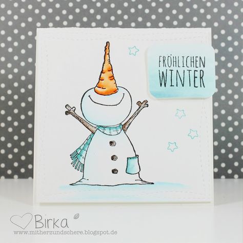 Weihnachtskarte/Winter-Karte mit Schneemann Coloring Challenge, Snowman Christmas Cards, Christmas Doodles, Christmas Card Art, Watercolor Christmas Cards, Happy Paintings, Diy Christmas Cards, Christmas Drawing, Winter Diy