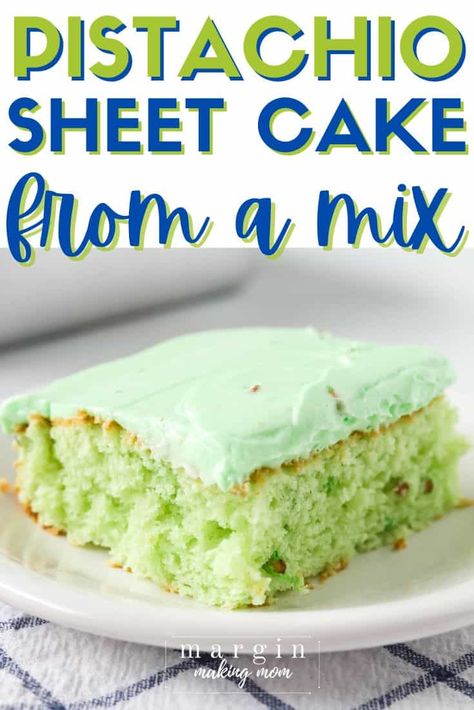 A cake mix combines with pudding mix and Dream Whip to create a light, fluffy, delicious pistachio sheet cake! This easy recipe is perfect for holiday gatherings, potluck dinners, summer BBQs, and more! Easy Pistachio Cake, Pistachio Pudding Cake, Pistachio Cake Recipe, Cake Recipes At Home, Pistachio Recipes, Cake Video, Boxed Cake, Pistachio Pudding, Pistachio Cake