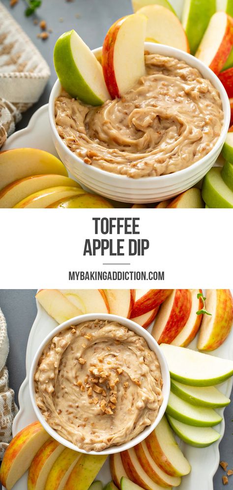 Cream Cheese Toffee Dip, Apple Dip With Toffee Bits, Toffee Dip Recipe, Cream Cheese Apple Dip Toffee Bits, Best Cold Party Dips, Toffee Fruit Dip, Toffee Cream Cheese Dip, Cream Cheese Toffee Apple Dip, Toffee Dip For Apples