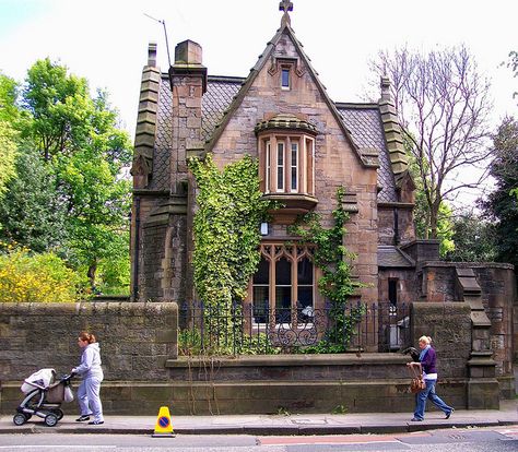 This old gate-house (to a cemetery) looks a trifle over-decorated to modern eyes, but interesting all the same. Probably Victorian. Gothic Houses, Fantasy Houses, Awesome Houses, Gorgeous Homes, English Architecture, Storybook Homes, Gothic Buildings, Gothic Castle, Stone Cottages