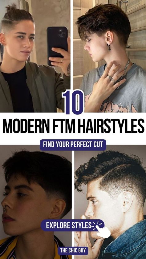 10 Trendy FTM Haircuts for a Sleek, Confident Style Textured Male Haircut, Mens Heart Shaped Face Haircut, Male Haircuts For Round Faces, Transmasc Haircut Square Face, Mens Haircut Faded Sides, Feminine Male Haircuts, Queer Men Haircut, Short Men's Haircut Straight Hair, Short Side Part Haircut Men