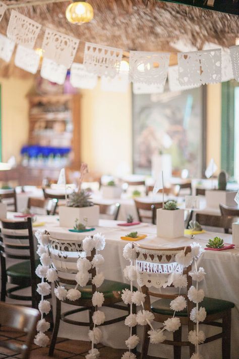 Mexican Modern Theme all white wedding Becca & Brent Photo By kristina lee photography Mexican Fiesta Party Decorations, Mexican Wedding Decorations, Marfa Wedding, Mexican Themed Weddings, Hacienda Wedding, Mexican Party Decorations, Old Town San Diego, Mexican Fiesta Party, Fiesta Party Decorations