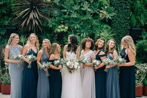 Bridesmaids Blue Dresses, Blue Bridesmaid Dresses Mismatched, Shades Of Blue Bridesmaid Dresses, Josie Wedding, Navy Bridesmaids Dresses, Mismatched Bridesmaid Dresses Blue, Chiffon Bridesmaid Dress Long, Realistic Wedding, Bride Stuff