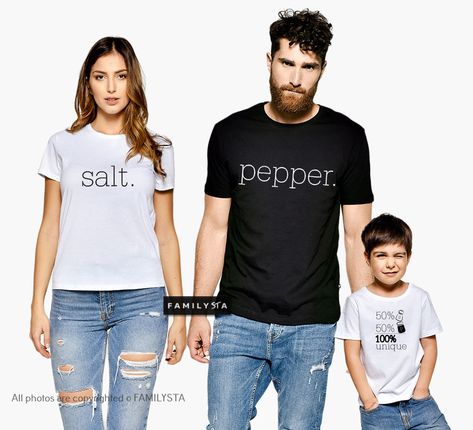 Like salt & pepper, we belong together. <3 Family Shirts, Matching Family Outfit, Unique Shirts, Salt And Pepper Shirts, Matching Family Set, Matching Kid Shirts, Matching Outfit Family Tshirt Design, Baby Announcing Ideas, 6 Month Baby Picture Ideas, We Belong Together, Cute Couple Shirts, Matching Family T Shirts, Matching Tshirts, Outfit Matching, Family Shirts Matching