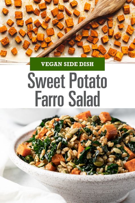 Farrow Salad, Farro Recipes, Apple Cider Vinaigrette, Cider Vinaigrette, Massaged Kale, Sweet Potato Kale, Yummy Salads, Healthy Kidneys, Farro Salad