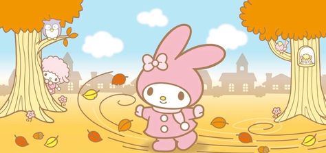 Fall Pfp, Desktop Wallpaper Fall, Halloween Desktop Wallpaper, Pink Wallpaper Laptop, My Sweet Piano, My Melody Wallpaper, Cute Laptop Wallpaper, Hello Kitty Halloween, Sanrio Wallpaper