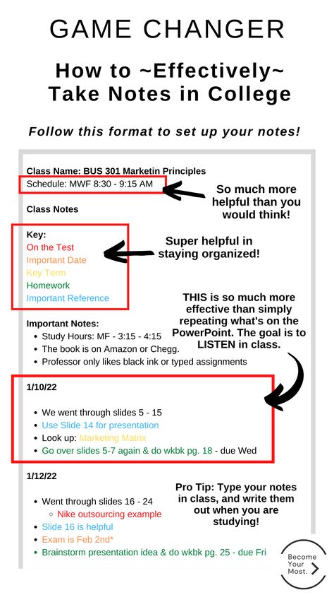 Take Better Notes - The Best Guide (Transform Your Grades Now) - Become Your Most Note Taking Methods College, Notetaking Method, Notes Studying, Notion Tips, How To Take Notes, Note Taking Strategies, Note Taking Tips, Studying Tips, School Study Ideas