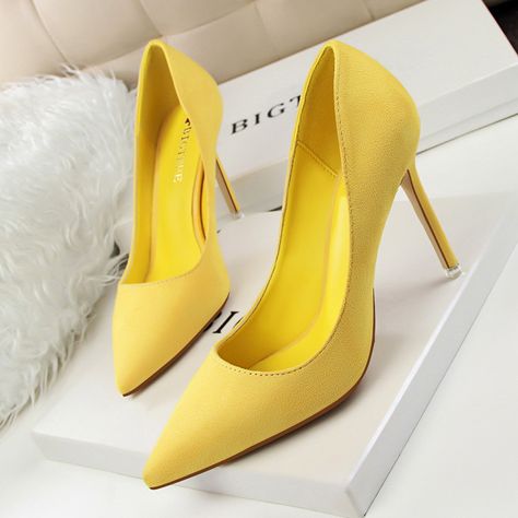 Women Shoes Casual, High Heels For Women, Office Shoes Women, Women Heels, Genuine Leather Sandals, Suede High Heels, Office Shoes, Heels For Women, Yellow Shoes