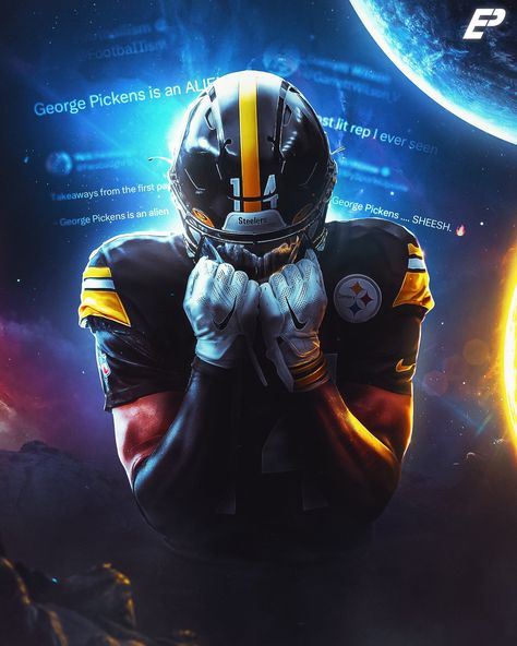 College Sports Graphics, George Pickens, Cool Football Pictures, Pittsburgh Steelers Wallpaper, Pittsburgh Steelers Players, Football Background, Nfl Football Art, Field Wallpaper, Pittsburg Steelers