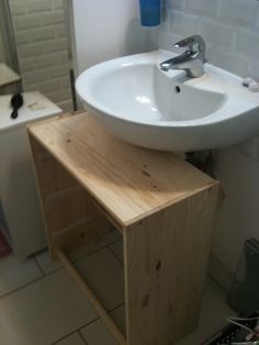 Turn a Chest of Drawers into a Vanity Unit - IKEA Hackers Under Pedestal Sink Storage, Pedestal Sink Vanity, Diy Sink Vanity, Bathroom Under Sink Cabinet, Diy Bathroom Sink, Diy Kallax, Pedestal Sink Storage, Bathroom Sink Diy, Ikea Sinks