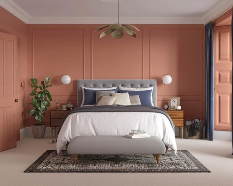 Google Image Result for https://www.decor-interiors.net/cdn/shop/files/dulux-heritage-red-sand-bedrrom_1800x1800_ebbcb11c-2953-46d4-ba2a-9ac1d220268b_875x700.webp?v=1704375173 Dulux Heritage Colours, Terracotta Bedroom, Dulux Weathershield, Dulux Paint, Eggshell Paint, Dulux Heritage, Bedroom Orange, Orange Paint, Bedroom Colors