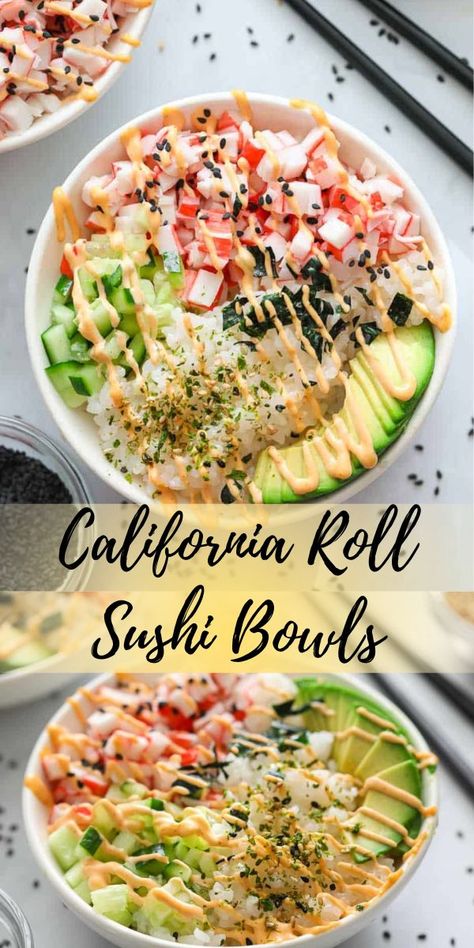 Resep Sushi, California Roll Sushi, Sushi Bowl Recipe, Sushi Bowls, Sushi Recipes Homemade, Resep Seafood, Roll Sushi, Healthy Bowls Recipes, Resep Salad