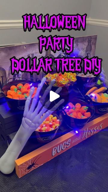 Halloween Table Themes, Dollar Tree Halloween Candy Bowl Diy, Halloween Party For Preschoolers, Diy Halloween Candy Stand, Halloween Food Table Ideas, Halloween Treat Table Party Ideas, Halloween Party Decorations For Adults Decorating Ideas, Halloween Snack Table Ideas, Halloween Easy Food Ideas