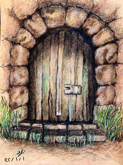 Scary Door Drawing, Wooden Door Drawing, Door To Another World Art, Fantasy Door Drawing, Old Door Drawing, Fairy Door Drawing, Door Drawing Ideas, Midevil Castle, Scary Door