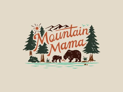 Mountain Mama by Tatak Waskitho on Dribbble Mountain Tshirt Design, Outdoors Logo Design, Mountains Illustration, Church Merch, Logo Luxe, Mama Bear Svg, Luxe Logo, Dribbble Design, Illustration Lettering