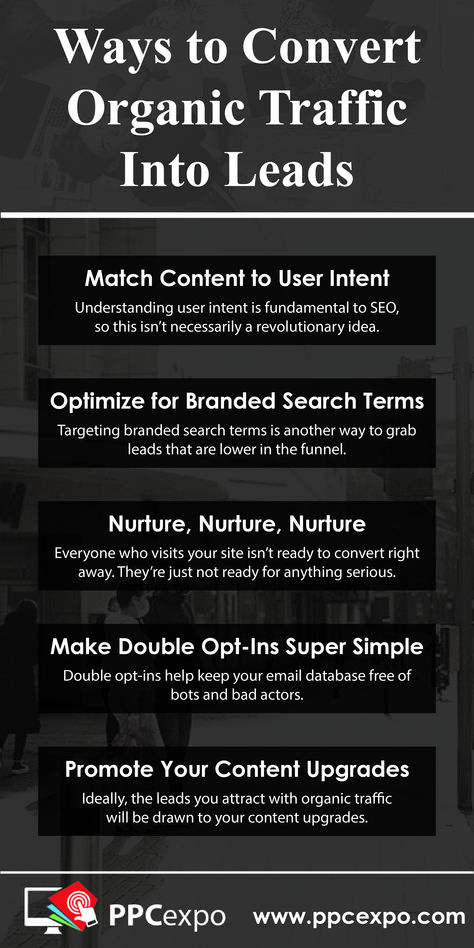 Are you optimizing your content for Google AND for conversions. Here are five ways you can turn organic traffic into qualified leads. #sales #leads #conversions #websitetraffic Marketing Plan Infographic, Lead Conversion, Business Facts, Business Development Strategy, Marketing Hacks, Gentleman Rules, Lead Nurturing, Email Blast, Seo Basics