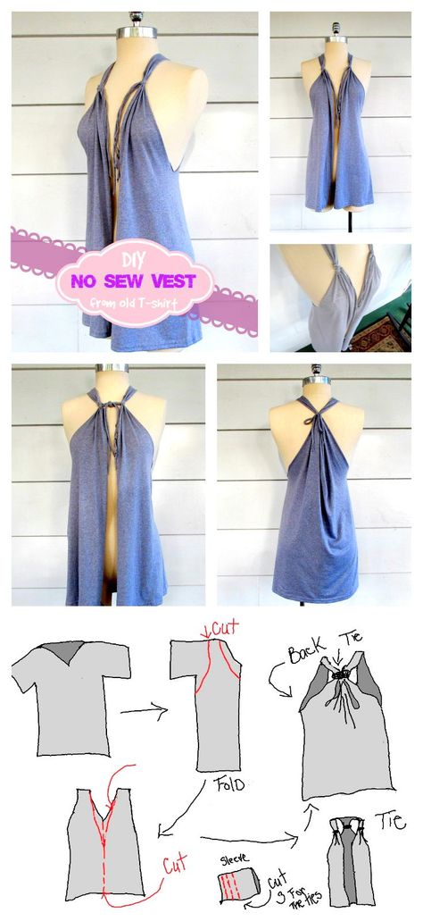 No Sew Project: Make Beautiful Vests from Old T-shirts in Less Than 5 Minutes: Diy Outfits From Old Clothes, Diy Vest, T Shirt Remake, Diy Outfits, Diy Fashion Projects, Quoi Porter, Shirt Refashion, Tshirt Crafts, Ropa Diy