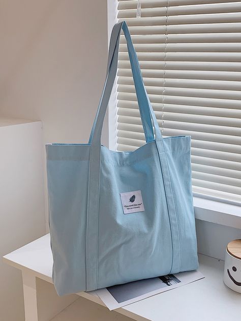 Baby Blue Preppy   Canvas Plain Shopper Bag    Women Bags Blue Purse Aesthetic, Blue Bag Aesthetic, Product Moodboard, Blue Tote Bags, Diy Tote Bag Design, Diy Bags Jeans, Purse Aesthetic, Y2k Handbag, Canvas Shopper Bag