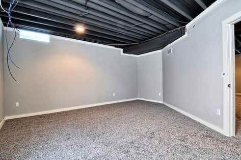 Painting basement ceiling black a good move? Painting Basement Ceiling, Basement Ceiling Black, Black Ceiling Paint, Black Basement Ceiling, Black Basement, Basement Ceiling Ideas Cheap, Exposed Basement Ceiling, Basement Ceiling Painted, Basement Ceilings