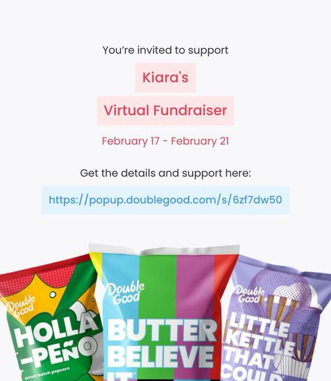 Hi! I’m doing a virtual fundraiser selling Double Good ultra-premium popcorn for 4 days from Saturday, Feb 17 - Wednesday, Feb 21. Get all the details and support here: https://popup.doublegood.com/s/6zf7dw50 Popcorn Fundraiser, National Honor Society, Jalapeno Recipes, 9 September, Popcorn Bar, Dance Tips, Fundraising Events, Food Poster, Pop Up Store