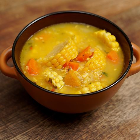 via @eatahfood Trini Corn Soup Recipe, Trinidad Corn Soup Recipe, Bajan Food, Flaxseed Bread, Corn Soup Recipes, Trinidad Recipes, Trini Food, Random Recipes, Colorful Dishes