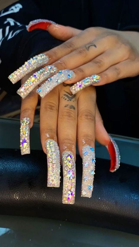 Duck Nails Long, Cute Freestyle Nails, Curve Nails, 90s Nails, Junk Nails, Curved Nails, Glamorous Nails, Exotic Nails, Long Acrylic Nails Coffin