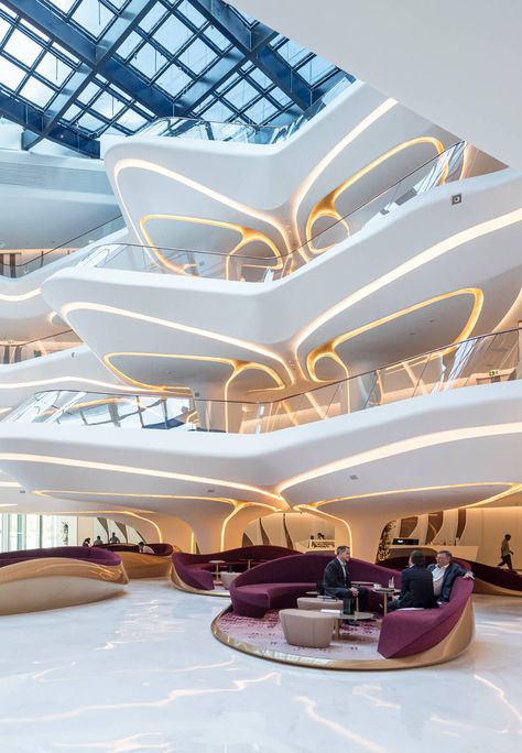 Curvy Architecture, Zaha Hadid Interior, Bedroom Luxury Design, Luxury Design Print, Mall Interior, Zaha Hadid Architecture, Zaha Hadid Design, Building Stairs, Quinceanera Decorations