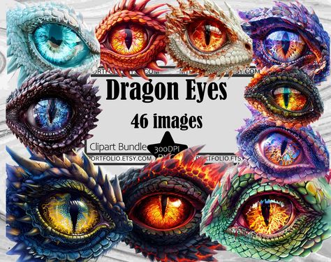 Illuminate your designs with our "Dragon Eyes Clipart Set." This collection showcases highly detailed dragon eyes, perfect for: ♥ Adding a mystical touch to fantasy-themed illustrations, book covers, and digital artworks. ♥ Creating captivating designs for gaming avatars, character profiles, and fantasy role-playing games. ♥ Designing unique jewelry, stickers, and apparel for dragon enthusiasts and fantasy lovers. ♥ Enhancing your digital paintings, tattoos, and decorative elements with intricat Dragon Eyes Art, Dragon Eye Sketch, Dragon Eye Art, Green Dragon Eye, Eye Clipart, Dragon Eye Drawing, Jewelry Stickers, Dragons Eye, Eyes Clipart