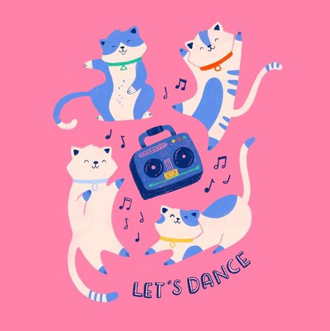 Natalie Briscoe on Instagram: “Cat dance party!! 🐱 🎉⁠ .⁠ .⁠ .⁠ .⁠ .⁠ .⁠ .⁠ #illustrator #illustration #illustratoroninstagram #kidlitart #kidlit #kidlitillustration…” Dancing Cats Illustration, Cat Dance Party, Dance Party Illustration, Cat Funny Illustration, Dancing Cat Illustration, Dancing Animals Illustration, Funny Cat Illustration, Map Aesthetic, Dancing Illustration