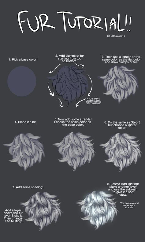 Fur Tutorial - (Lilithsleeps15) - Here's a fur tutorial since someone asked for it! This the w | Illustrations - MediBang Fur Tutorial, Corak Menjahit, الفن الرقمي, Art Hair, Digital Painting Techniques, Anime Karakterek, Art Help, Digital Art Beginner, Seni Cat Air