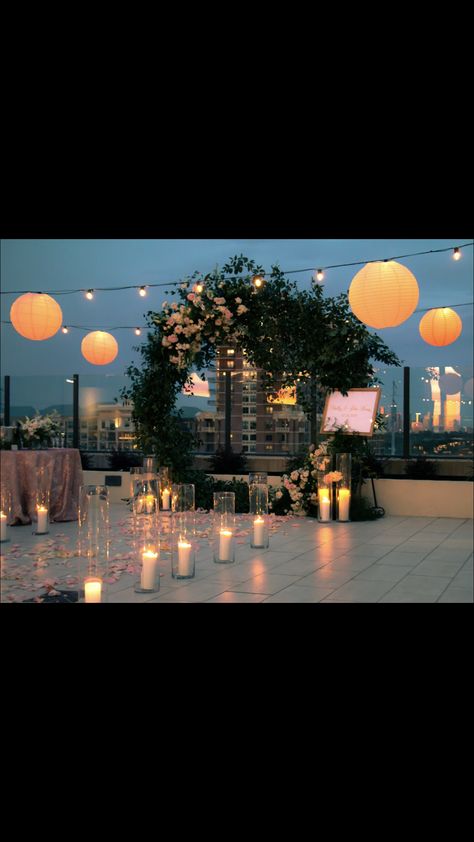 Rooftop Engagement Terrace Decoration Ideas For Engagement, Rooftop Anniversary Decor, Rooftop Wedding Decorations, Terrace Decor For Engagement, Rooftop Terrace Wedding Decor, Rooftop Decoration Ideas For Party, Roof Engagement Decoration, Rooftop Terrace Party Decoration, Engagement Ideas Indian Decoration