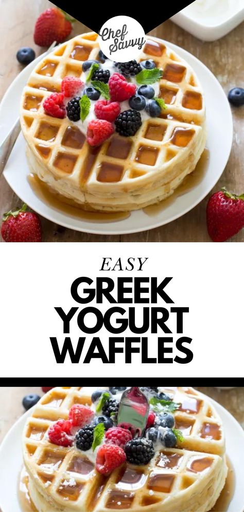 Try this Easy Soft and Fluffy Greek Yogurt Waffles Recipe! Crispy on the outside and soft on the inside. They take less than 30 minutes to make and are the perfect way to start your day! This easy waffles recipe is perfect for brunch at the weekend. Make a big batch and freeze half for breakfasts throughout the week! Follow Chef Savvy for more Healthy Recipes. Yogurt Waffle Recipe, Greek Yogurt Waffles, Yogurt Waffles, Waffle Mix Recipes, Waffle Recipe Healthy, Easy Waffle Recipe, Chef Savvy, Healthy Waffles, Waffle Maker Recipes