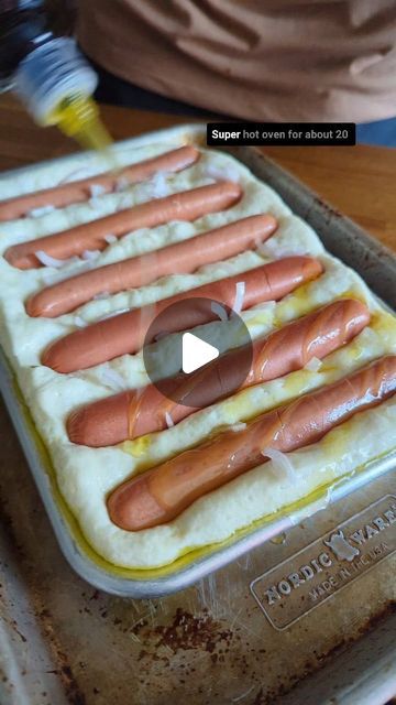 Dan - The Food in my Beard on Instagram: "Hot dog focaccia! #hotdog #focaccia #breadbaking" Pizza Dough Hot Dogs, Sides To Have With Hot Dogs, Recipe Using Hot Dogs, Meals To Make With Hot Dogs, Hot Snacks Appetizers, What To Have With Hot Dogs, Hot Dog Crock Pot, Ways To Use Pizza Dough, How To Make Hot Dogs