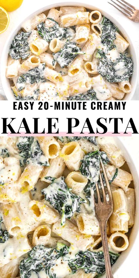 Here's a creamy, tasty, and wholesome kale pasta with freshly grated lemon, ricotta, and parmesan cheese.This one's a quick and easy dinner, ready in just the time to cook the pasta. Easy to make vegetarian or vegan by subbing your favorite dairy-free cheese alternatives. Kale Pasta Recipe, Creamy Kale, Fennel And Orange Salad, Ricotta Cheese Recipes, Cheese Pasta Recipes, Plant Based School, Kale Pasta, Dairy Free Pasta, Pasta Easy