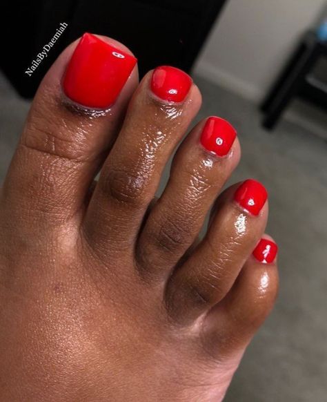 Red Acrylic Toes, Red Nails And Toes, Red Toe Nails, Shellac Toes, Drippy Nails, French Toe Nails, French Tip Toes, Jordan Year, Red Pedicure