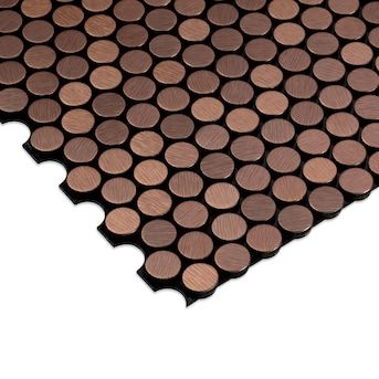 SpeedTiles (Sample) Penny Dark Copper 4-in x 4-in Brushed Metal Penny Round Patterned Peel and Stick Wall Tile in the Tile Samples department at Lowes.com Kitchen Island Trim, Patterned Wall Tiles, Black Grout, Penny Round Tiles, Round Tiles, Penny Round, Copper Penny, Mosaic Wall Tiles, Dark Copper