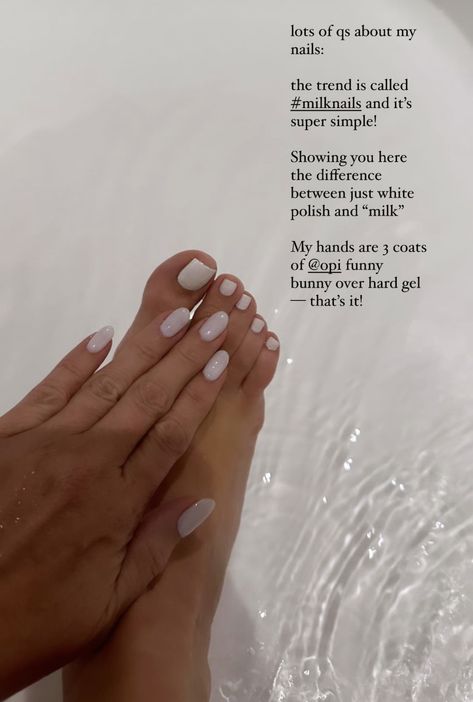 Opi Funny Bunny Pedicure, Clean Pedicure Color, Funny Bunny French Pedicure, Classy Mani Pedi Combos, Funny Bunny Pedicure, Funny Bunny Toes, Milky White Nails Opi, Milky Pedicure, Neutral Pedicure Colors