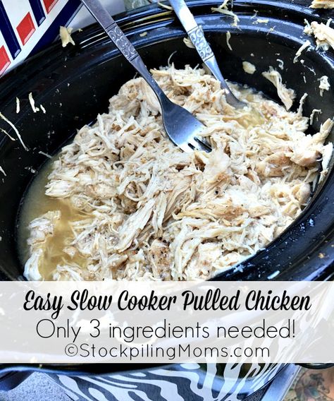 Easy Slow Cooker Pulled Chicken Pulled Chicken For A Large Crowd, Chicken Tostones, Pulled Turkey Sandwiches, Slow Cooker Pulled Chicken, Green Lentil Recipes, Pulled Chicken Recipe, Pulled Chicken Recipes, Family Cookout, Slow Cooker Easy