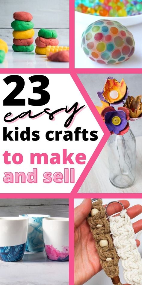 Is your child looking for easy crafts they can make and sell. Here is a list of 23+ DIY crafts that can be used for your next local craft or entrepreneur fair. Get creative with these fun kid craft ideas. Homemade Crafts For Kids, Kids Crafts To Sell, Craft Fair Ideas To Sell, Fundraising Crafts, Sellable Crafts, Market Day Ideas, Entrepreneur Kids, Kids Market, Easy Crafts To Sell