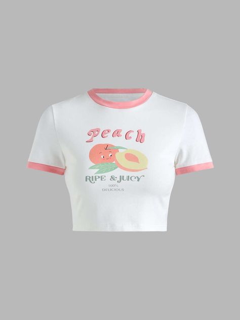 Crop Top Korean, Peach Crop Top, Women Summer Casual, Top Korean, Short Sleeve Crop Top, Baby Tees, Streetwear Tops, Casual Summer Shorts, Baby T Shirts