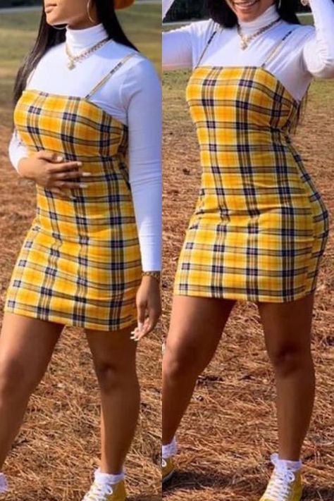 Yellow Plaid Skirt, Yellow Plaid Dress, Looks Hip Hop, Teenage Outfits, Cute Birthday Outfits, Plaid Outfits, Topshop Jeans, Swag Outfits For Girls