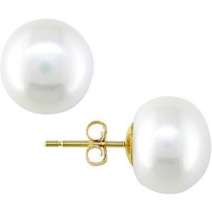 11-12mm White Cultured Freshwater Button Pearl 14kt Yellow Gold Earrings Button Pearl Earrings, Yellow Gold Stud Earrings, Freshwater Pearl Jewelry, White Pearl Earring, Gold Pearl Earrings, Freshwater Pearls Earrings, Gold Stud Earrings, Fancy Diamonds, Yellow Gold Earring