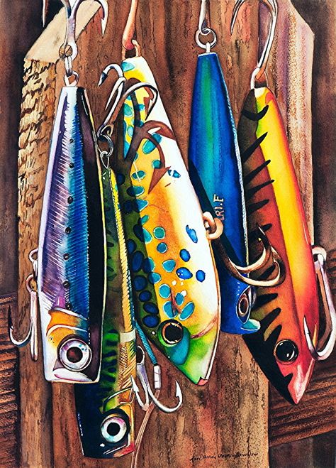 Fishing Lures Art, Trout Art, Fish Artwork, ดินปั้น Polymer Clay, Watercolor Fish, Fish Painting, Fish Art, Fishing Lure, Beach Art