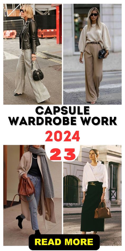 Master the art of workwear with Capsule Wardrobe Work 2024. This guide is packed with outfit ideas and tips for creating a functional yet fashionable work wardrobe. Whether you're in a formal office or a casual setting, find versatile styles that work for you. Workwear Fashion 2024, Spring 2024 Office Wear, Work Wear 2024, Capsule Work Wardrobe Business, Work Capsule 2024, Professional Outfits Women 2024, Office Fashion 2024, 2024 Office Wear, Work Capsule Wardrobe 2024