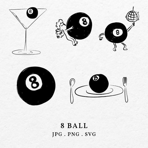 8 Ball Illustration, Billiard Illustration, 8 Ball Drawing, Ball Illustration, Stick Drawings, Illustration Clip Art, Ball Drawing, Pool Ball, Etsy Wedding Invitations