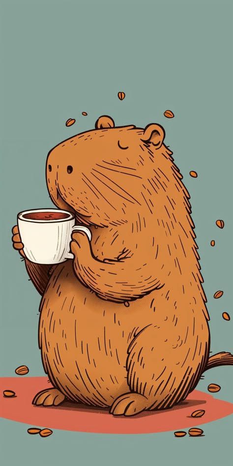 Get this unique capybara with a cup of coffee as your new iPhone or Android background 📱✨. Simple and quirky, it's perfect to start your day with a smile! Quirky Wallpaper Iphone, Cappy Berra Drawing, Capybara Wallpaper Iphone, Coffe Wallpapers, Cappy Berra, Coffee Time Wallpaper, Coffee Iphone Wallpaper, Capybara Wallpaper, Capybara Art