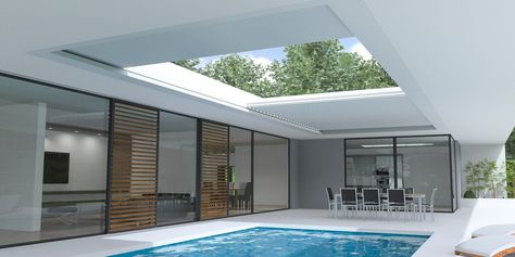 Indoor Pool House, Indoor Swimming Pool Design, Atrium Design, Indoor Pool Design, Piscina Interior, Luxury Swimming Pools, Indoor Swimming Pool, Indoor Outdoor Pool, Patio Flooring