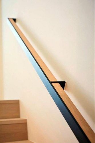 Interior Handrails, Custom Stairs, Wall Mounted Handrail, Stairs Wall, Staircase Interior Design, Modern Railing, Wood Handrail, Custom Railing, Staircase Railing