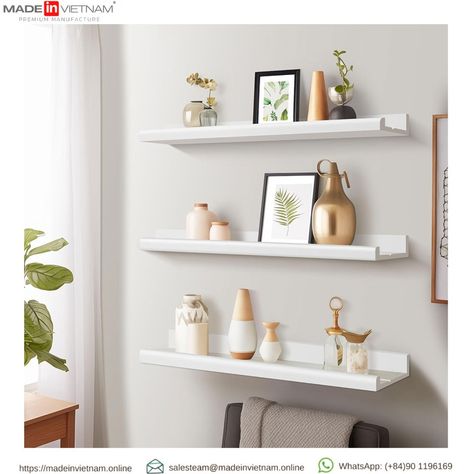 🌟 Modern Floating Shelves 🌟 Transform your space with these sleek and stylish floating shelves! Perfect for displaying your favorite decor pieces while keeping your home organized and modern. 🏡✨ 👉Please, Contact for Wholesale Price! 👉 Get in touch with us: - Website: www.madeinvietnam.online -E-mail: salesteam@madeinvietnam.online -WhatsApp: (+84)90 1196169 #ModernFloatingShelves #HomeDecor #InteriorDesign #MinimalistLiving #StylishStorage #Vietnameseproduct #Vietnamwholesaledistributor #Vie... Long Wall Shelves, Floating Storage Shelves, Custom Floating Shelves, White Wall Shelves, Floating Shelves Bedroom, Shelves For Wall, Black Floating Shelves, White Wood Wall, White Floating Shelves